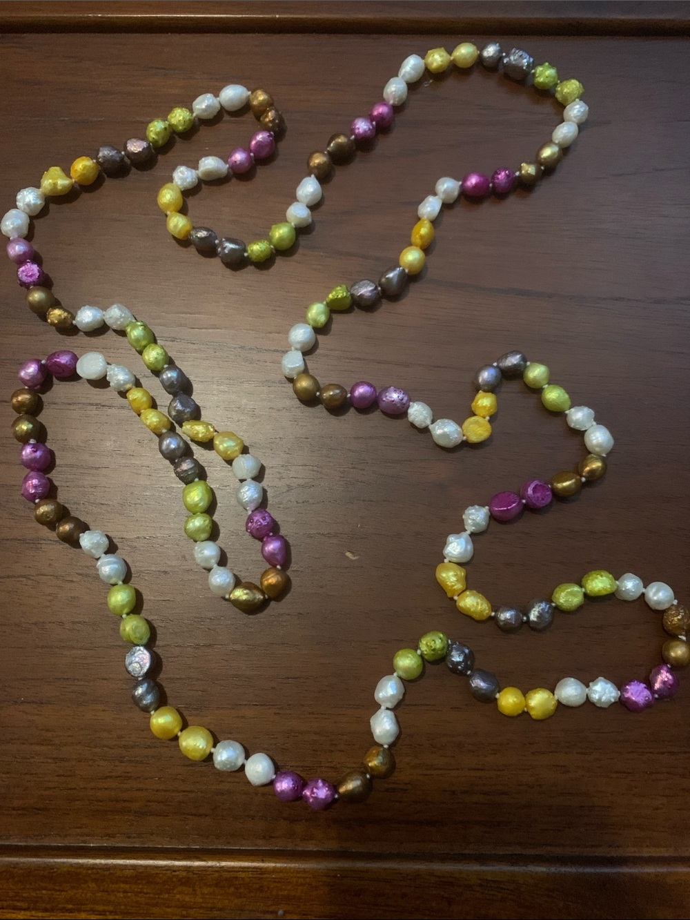 Vintage Multi-Colour Long Pearl Strand Necklace